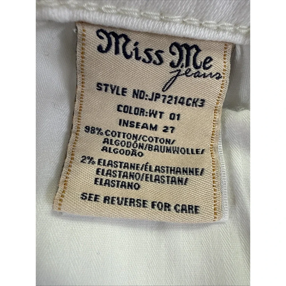 Miss Me White Skinny Jeans Womens 28 Signature Cuffed Rhinestone Distressed